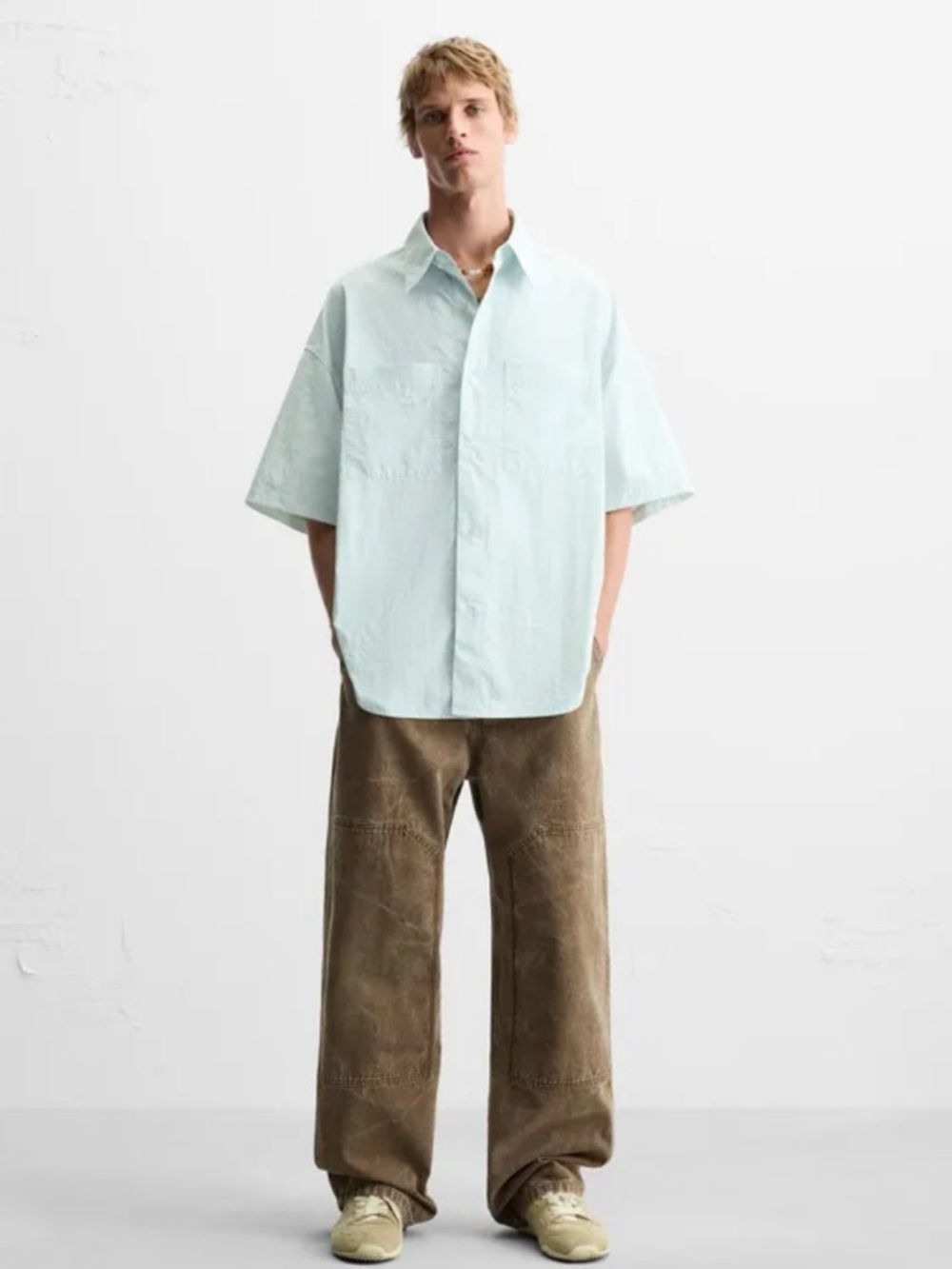 ZARA Technical Short Sleeve Boxy Casual Shirt, XL NWT